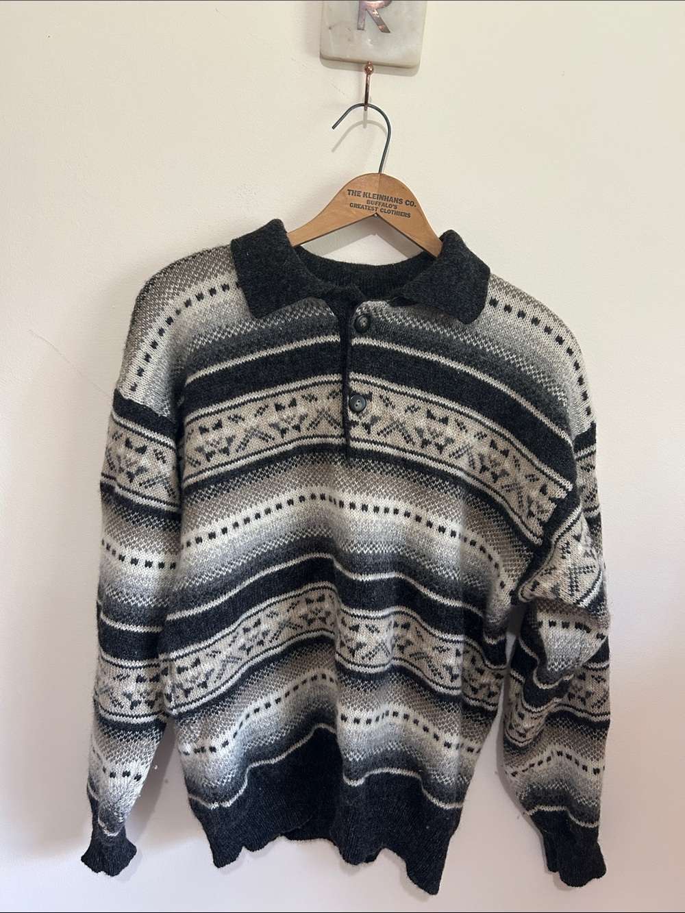 Vintage Electric grandpa pure Shetland Wool Polo Sweater from Real Clothes